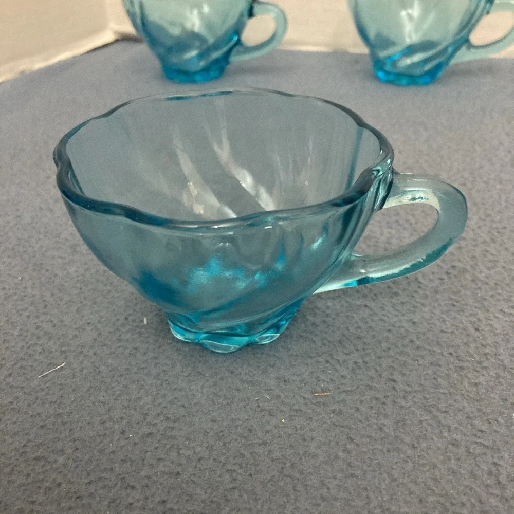 Hazel-Atlas‎ Capri Azure Blue Seashell Swirl Snack Cup - Set of 4